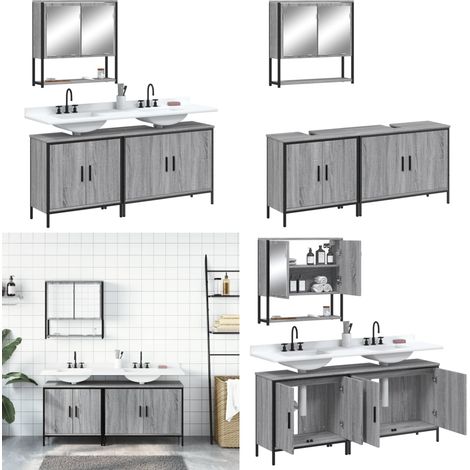 3-tlg. Badmöbel-Set Grau Sonoma Holzwerkstoff - Badezimmermöbel - Badschrank - Holzwerkstoff - Grau Sonoma - Waschenbeckenschrank - Home & Living (1/5)