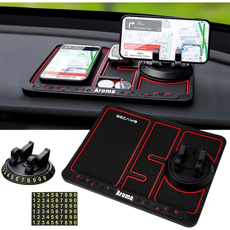 Tapis de téléphone antidérapant pour voiture 4 en 1 Support de téléphone de voiture rotatif à 360 ° (bord rouge) (1/5)