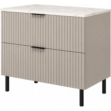 Mobile sottolavabo con piedini 80 cm, 2 cassetti, con piano, Cashmere / piano Marmo, maniglie nere, gambe nere, 80 x 46 x 73,6 cm (1/5)