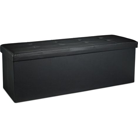 Poggiapiedi contenitore pieghevole multifunzionale 38 x 114 x 38 cm in ecopelle nera 130005126