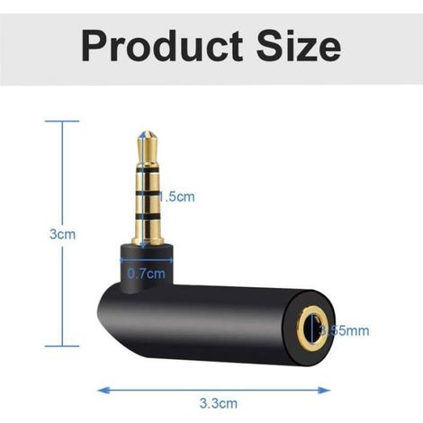 Lot de 2 Adaptateurs Audio TRS Auxiliaire Mâle-Femelle 3,5 mm - Angle Droit 90° plaqué Or - Compatible Casque et Tablettes (1/4)
