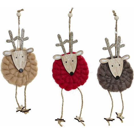Weihnachtsschmuck DKD Home Decor Polyester Holz Rentier (3 pcs) (8 x 3 x 26 cm)