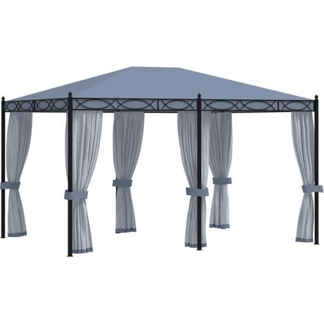 Gazebo en acier gris anthracite de 3 x 4 mètres, avec moustiquaire (1/5)
