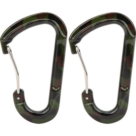 Lot de 2 Mousquetons Aluminium Vert Militaire D Forme pour Escalade Extérieur Sac à Dos Clé Bouilloire