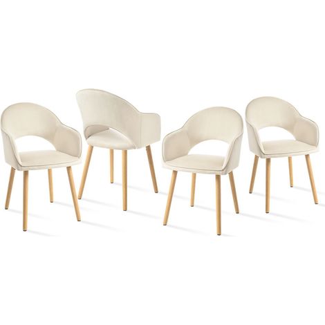 Goeurvant Sillas de comedor cómodas con respaldo en forma de media luna y reposabrazos ergonómicos, La combinación perfecta de soporte y estilo - Juego de 4 - Blanco crema