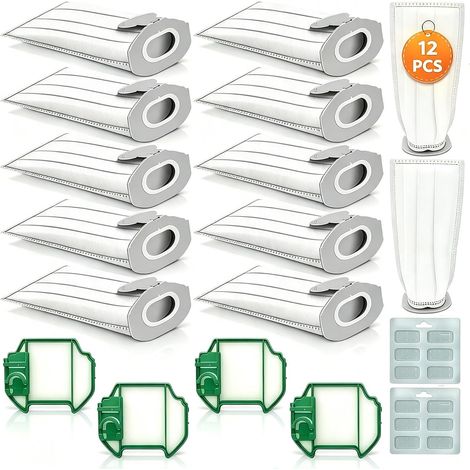 Lot de 12 sacs d'aspirateur compatibles avec Vorwerk Kobold VK7, VK7S, FP7, FP7S avec 4 filtres HEPA, kit d'accessoires pour aspirateur Vorwerk Kobold (1/5)