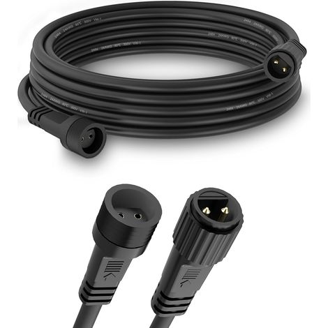 Rallonge Guirlande Exterieure 5m/16.4Ft, 2 Broches IP65 Etanche à l'eau Câble de Rallonge Noir Anti-corrosion pour Lumières G40, Guirlande Solaire Exterieur, Guirlande Lumineuse de Noël (1/5)