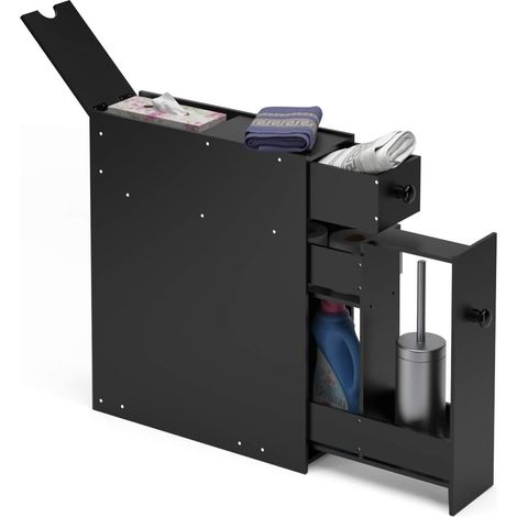 COSTWAY Badschrank Seitenschrank Nischenschrank Standschrank Kuchenschrank Beistellschrank Hochschrank Mehrzweckschrank Holz Schwarz (1/5)