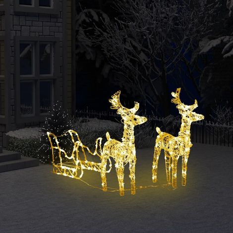 Déco de Noël Rennes LED - Décoration de Noël Rennes et traîneau 160 LED 130 cm Acrylique -WYW57735 (1/5)