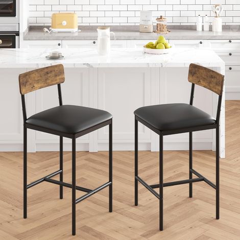 Lot de 2 Tabourets de Bar Hauteur Comptoir en PU Rembourré, Dossier Ergonomique et Repose-Pieds, Structure en Fer et MDF, Marron (1/5)