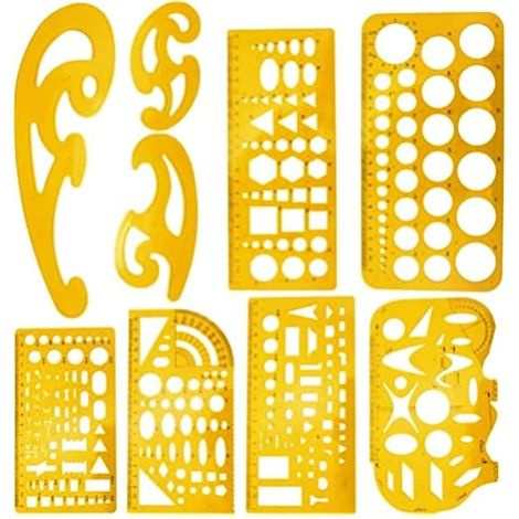 9 pièces Règle de courbe française et gabarit, pochoirs de dessin géométrique, règles de mesure en plastique pour dessin, ingénierie, bâtiment, fournitures scolaires et de bureau (1/5)