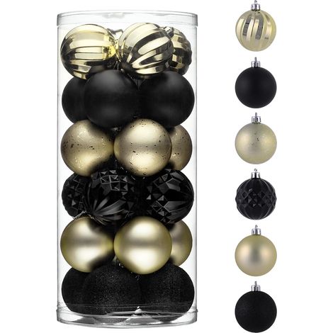 Boule de Noel pour Decoration Noel,24pcs 6cm Boules de Noel Noir et Or pour Deco Sapin de Noel,Personnalisée,Incassable,Vintage,Cadeau Noel,EG0101-0596 (1/5)