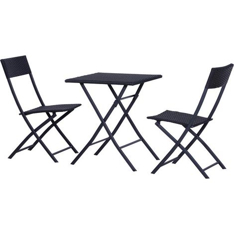SET CON TAVOLINO E 2 SEDIE DA GIARDINO PIEGHEVOLI IN RATTAN COLORE NERO