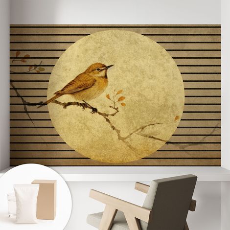 Papier peint intissé mural avec colle pour salon et chambre Décoration murale rapide - Colle incluse gratuite Harmonie des oiseaux 104x70 cm (1/5)