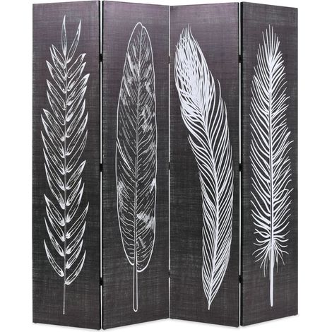 Raumteiler klappbar 160 x 170 cm Federn Schwarz-Weiß