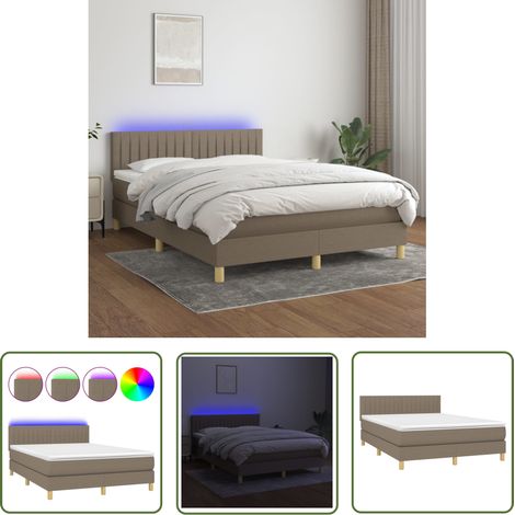 The Living Store Boxspringbett mit Matratze & LED Taupe 140x200 cm Stoff - Boxspringbett - Doppelbett - Lattenrost - Bettsofa - Massivholzbette (1/5)