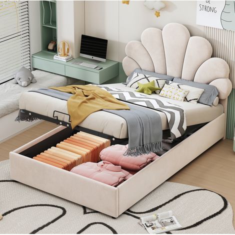 CHICFURN Lit plateforme beige 160 x 200 cm style moderne (1/5)