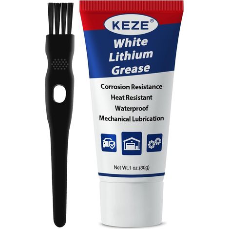 White Lithium Grease Tube Automotive Grasa De Litio Car Door Grease with Brush NLGI 2 Rust and Anti-Corrosion Waterproof for Hinges and Bearings, 1 oz - 1 Pack (1/5)