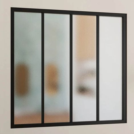 Techo de cristal de taller de 4 hojas An. 116 x Al. 108 cm en metal negro y cristal templado esmerilado (1/5)