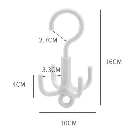 Crochet pivotant à quatre branches pour sac, cravate, écharpe, chapeau et manteau - poids ≤5kg, 1610cm, blanc, 4pcs (1/4)