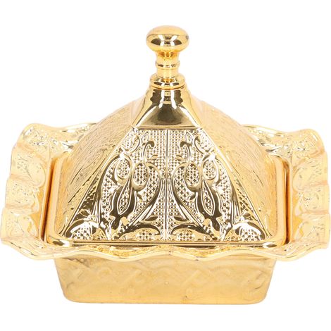 Coupe de service dorée vintage, forme quadratique mini, alliage de zinc, bol turc de fête avec couvercle anti-poussière, décoration de bureau (1/5)