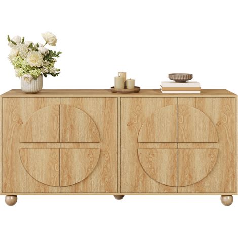Optimiser le Rangement Buffet Enfilade Motif Relief Cercle 4 Portes avec Étagères Ajustables et Pieds Boule Bois (1/5)
