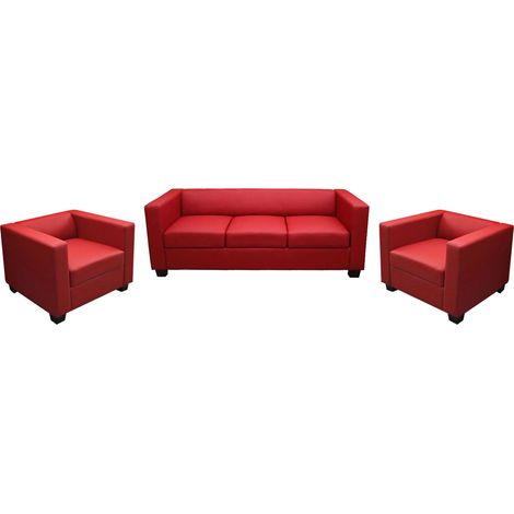 Salotto componibile lounge moderno elegante Lille M65 composizione 3-1-1 pelle rosso (1/3)