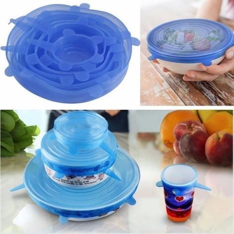 6 pcs Universal Silicone Stretch D\'aspiration Pot Couvercles Silicone Cuisine Couvrir Cuisson Pan Déversement Couvercles (1/4)