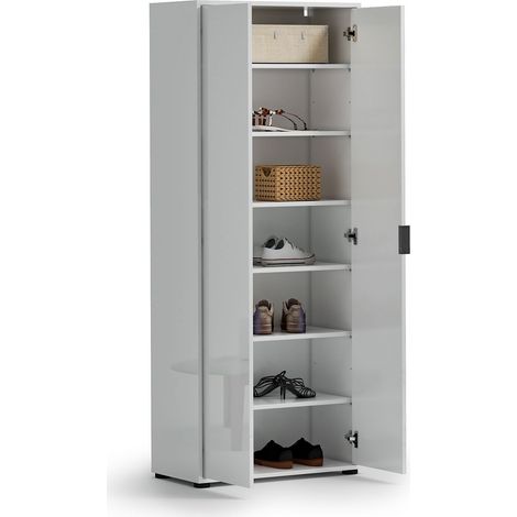 Armadio Multiuso 2 Ante Angitolar, 6 Ripiani, Cassetti Made in Italy, 7 Vani, 72.5x180h cm Bianco Lucido