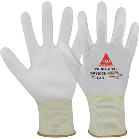 Hase Montagehandschuhe Padua Größe 8, Nylon weiß 10 Stk