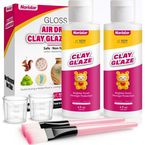 Glaze pour Argile à Séchage à l'Air Libre – 120 ml x 2, Vernis Brillant avec Verre Doseur et Pinceau, Résistant aux Rayures, Imperméable, Haute Brillance pour Céramique (1/5)