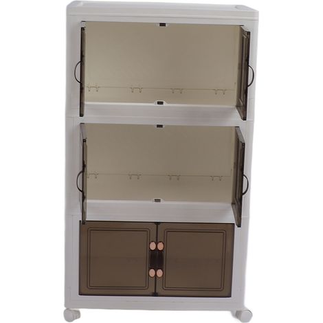 Faltbare, stapelbare Aufbewahrungsbox mit Magnetverschluss, Doppeltür, abschließbar, Rollen, abgerundeten Ecken, 3-lagig, ideal fürs Schlafzimmer (1/5)