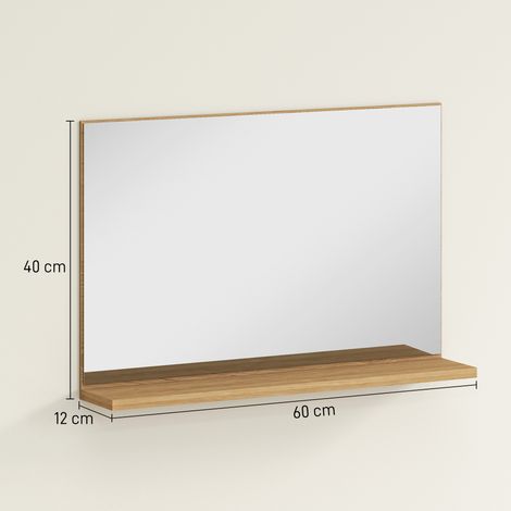 Miroir de salle de bain mural avec étagère, design moderne et polyvalent, 60 x 12 x 40 cm, bois (1/5)
