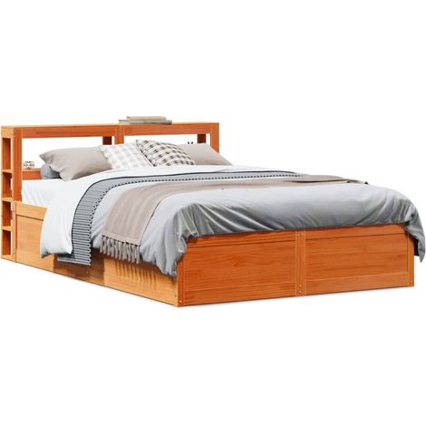 Estructura cama con cabecero madera pino marrón cera 135x190 cm vidaXL (1/5)