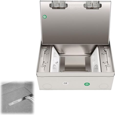 Prise de sol encastrée en acier inoxydable - 16 A / 4000 W / CA 250 V - Étanche - Pour cuisine, salon, bureau, hôtel, école (3 CA + 2 RJ45) (1/5)