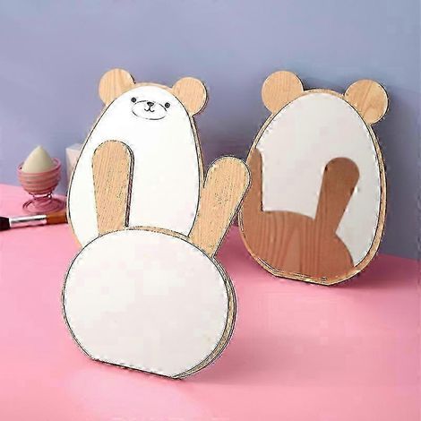 Miroir de bureau portable en bois, 25-26 pouces, idéal pour les petits cosmétiques. Miroir ours mignon, 20 x 15 cm, style B. (1/3)