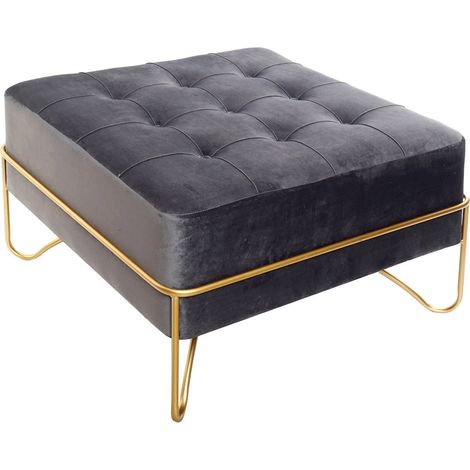 Pouf élégance en velours gris et détails dorés - Gris velours avec nuances dorées (1/5)