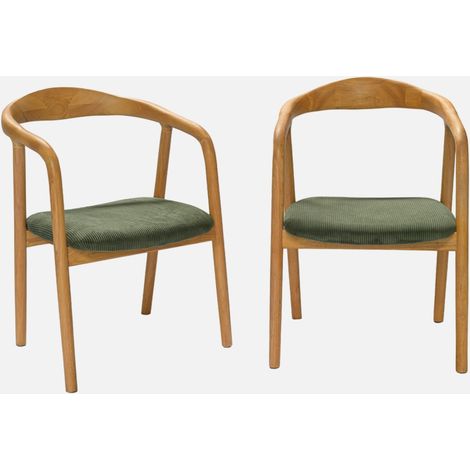 Set di 2 sedie vintage in legno di hevea e velluto a coste (1/5)