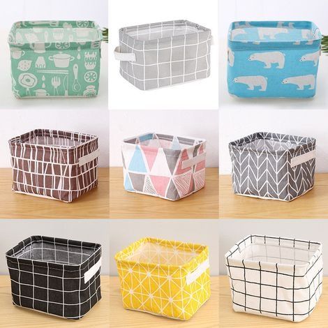 Petit Panier de Rangement Pliable en Lin avec Poignées et Doublure Hydrofuge, Boîte de Rangement pour Salle de Bain, Cuisine, Chambre de Bébé - Lot de 8, Multicolore, 201416cm (1/5)