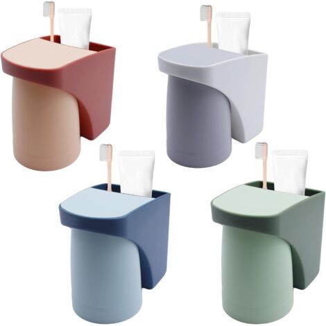 Porte-Brosses à Dents 4 Pièces Support de Rangement pour Salle de Bain, Porte-Gobelet avec Ventouse Organisateur pour Dentifrice et Brosse à Dents Lot de 4 Supports Murales (1/5)