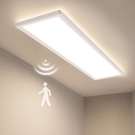 ZMH Plafonnier LED 24 W avec Capteur de Mouvement, 4000 K, 2979 lm, 100 x 25 cm pour Couloir, Cave, Balcon et Entrée (1/5)