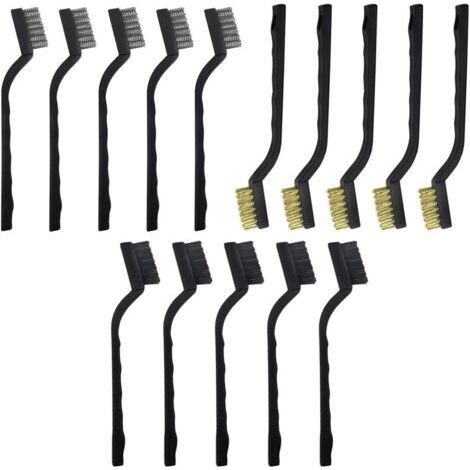 FENOPLASTICAEnsemble de 15 brosses métalliques, poignée incurvée, brosse à gratter en maçonnerie, poils métalliques pour nettoyer la rouille des scories de soudage (1/4)