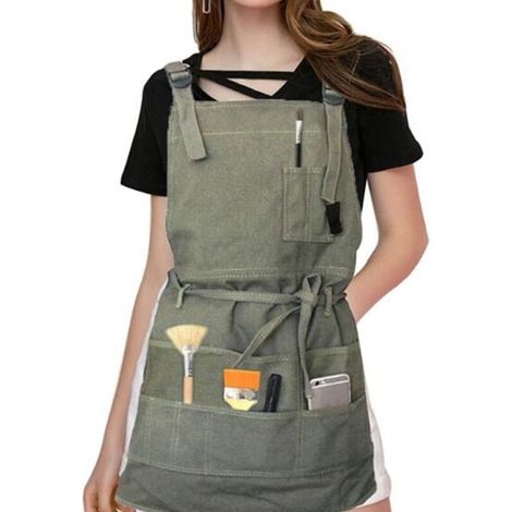 Lntyq Tablier Tablier Professionnel en Toile avec Poches Femme Homme Adulte, Vert Armée, Ajustable(10070cm)
