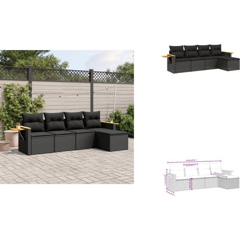 Salon de jardin 5 pcs avec coussins noir résine tressée - Ensemble Salon De Jardin - Meuble Extérieur - Résine Tressée - Rotin Synthétique - Canapé D'extérieur (1/3)