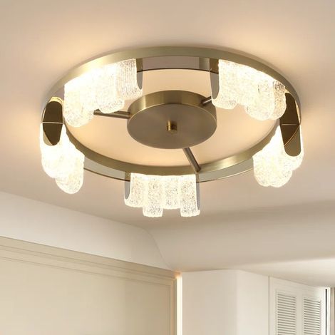 5-Light Round LED Acrylic Flush Mount Ceiling Lamp, 40cm Gold Ceiling Light for Kitchen, Closet & Entryway