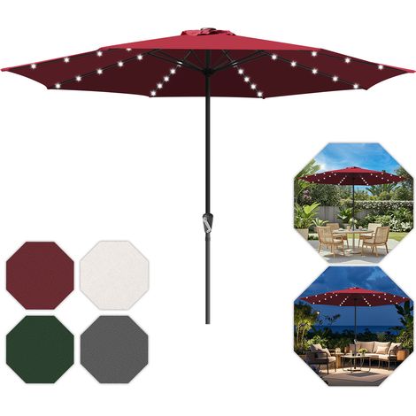 Jiubiaz Sonnenschirm 3,5 m mit LED-Beleuchtung – Großer Gartenschirm für Terrasse & Garten, Rot