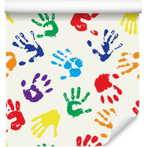 Carta da parati con impronte di mani colorate per soggiorno e camera da letto, 50x1000 cm (1/5)
