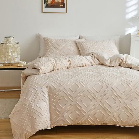 Bettwäsche-Set 220x240cm mit 2 Kissenbezügen 80x80cm, Mikrofaser, Beige Kariert