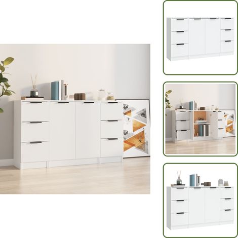 Buffets 3 pcs Blanc Bois d'ingénierie - Meubles De Rangement - Buffet - Meuble Tv - Commode - Bibliothèque (1/5)