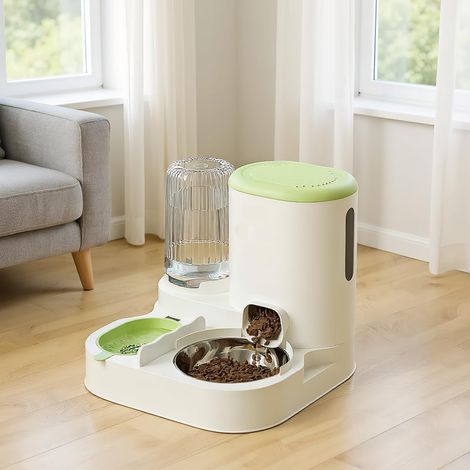 Distributeur automatique de nourriture et d’eau 2 en 1 pour chat et petit chien, mangeoire et abreuvoir pour animaux de compagnie,Vert (1/5)